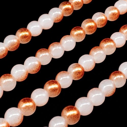 Glass Jade Glitter Beads 6mm Round Peach for jewellery making