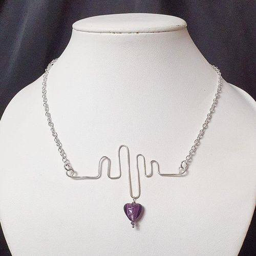 Heartbeat Necklace silver purple necklace making kit — DIY set with beads and instructions for creating handmade jewelry