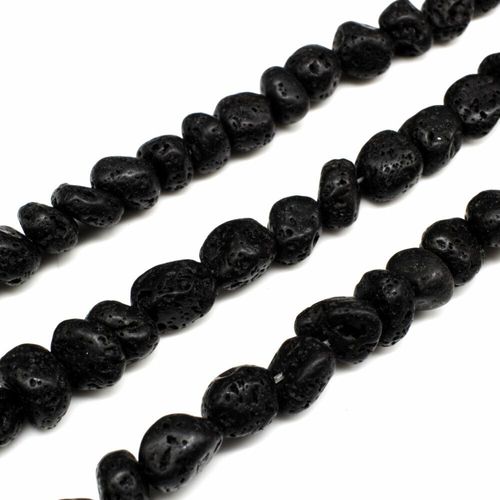 Lava Beads Nuggets 8mm Black 15" String for jewellery making