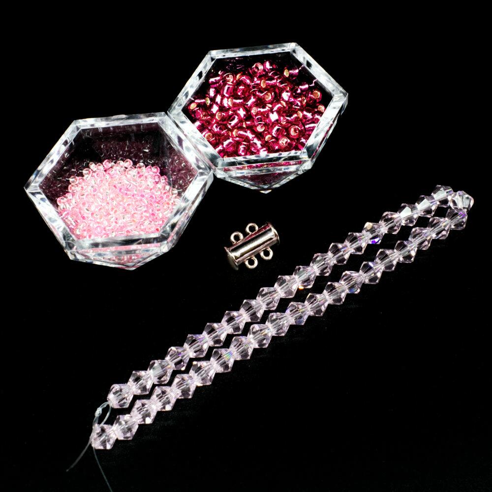 Crystal Lattice Bracelet mauve pink bracelet making kit — DIY set with beads and instructions for creating handmade jewelry