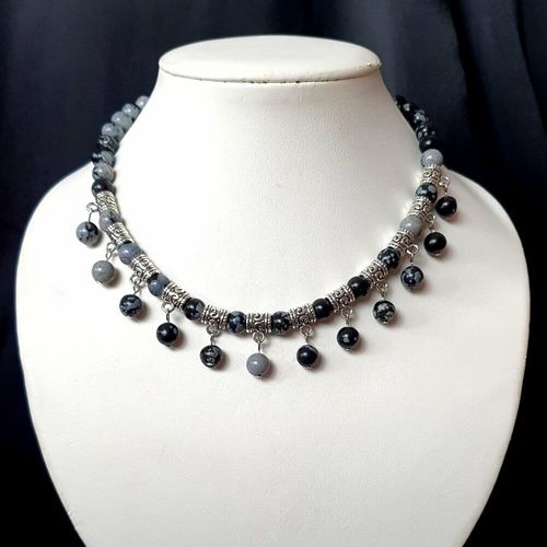 Gemstone Hanger Necklace snowflake obsidian necklace making kit — DIY set with beads and instructions for creating handmade jewelry