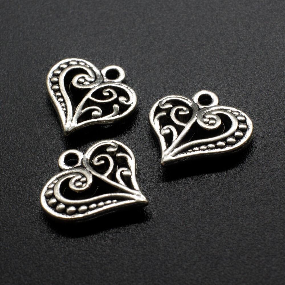 Antique Silver Metal Charm Fluted Heart 14mm 10pcs for jewellery making