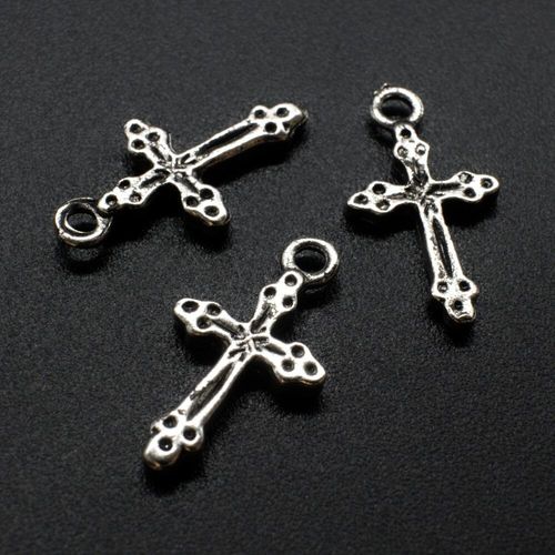 Antique Silver Metal Charm Cross 21mm 10pcs for jewellery making