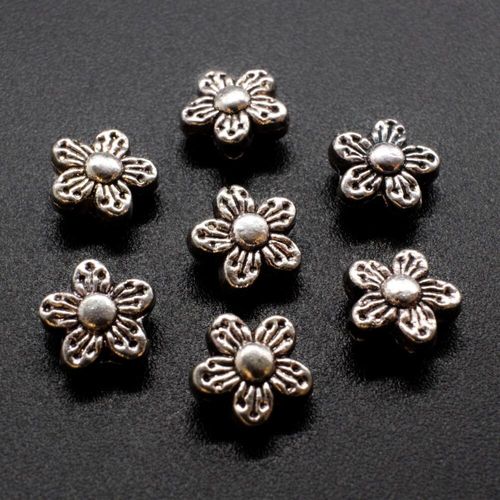 Metal Bead 5 Petal Flower 9mm 20pcs Antique Silver for jewellery making