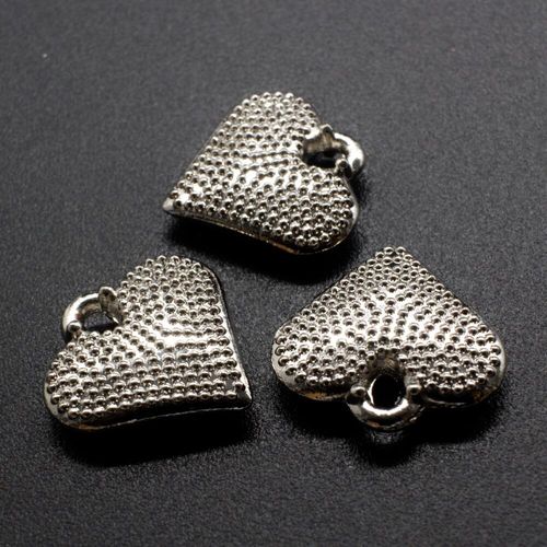 Antique Silver Metal Charm Spot Heart 16mm 10pcs for jewellery making