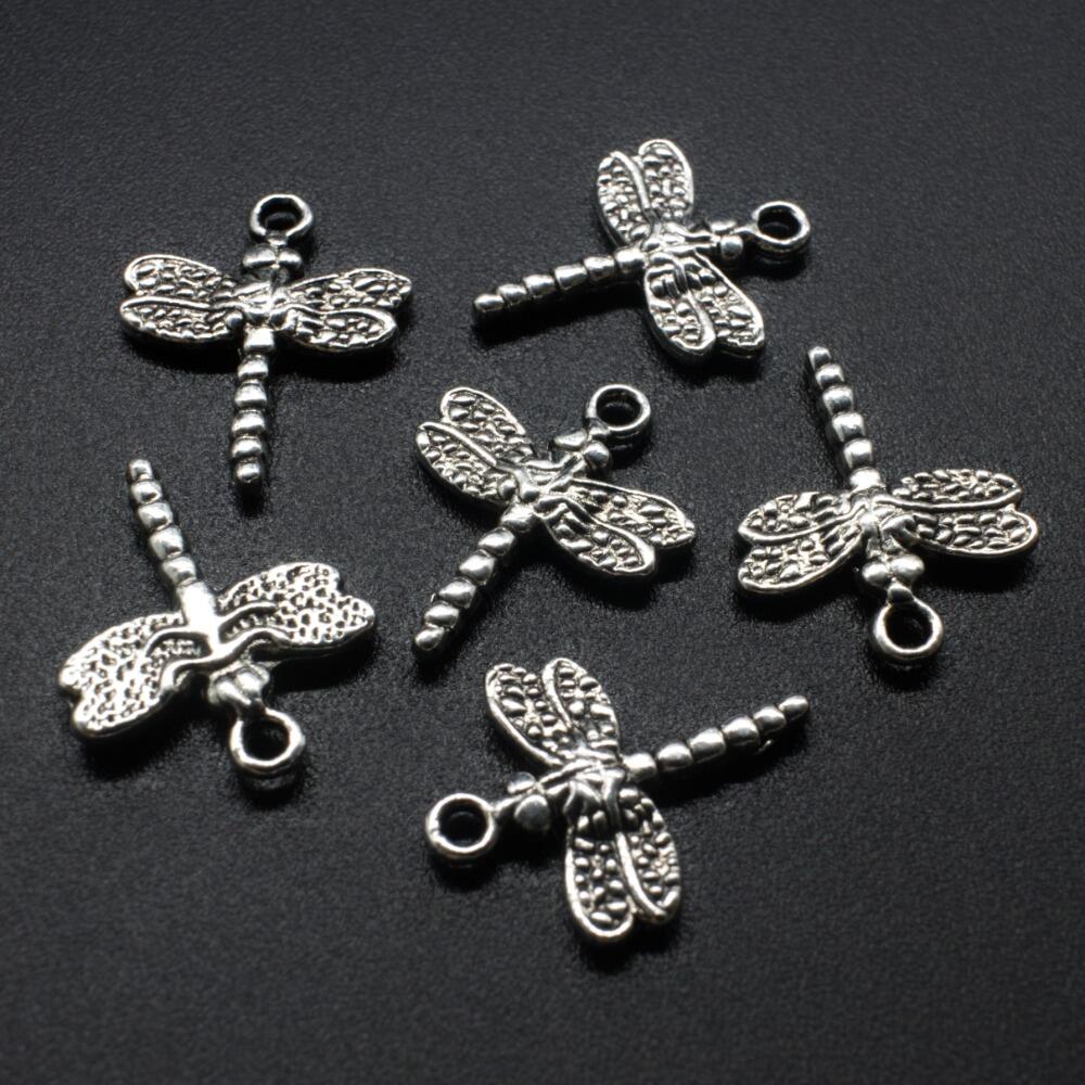 Antique Silver Metal Charm Dragonfly 16mm 12pcs for jewellery making