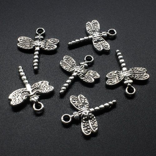 Antique Silver Metal Charm Dragonfly 16mm 12pcs for jewellery making