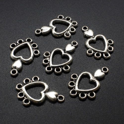 Antique Silver Metal Connector 5/1 Heart 19mm 12pcs for jewellery making
