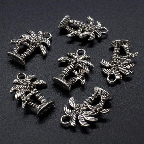 Antique Silver Metal Charm Palm Trees 18mm 10pcs for jewellery making
