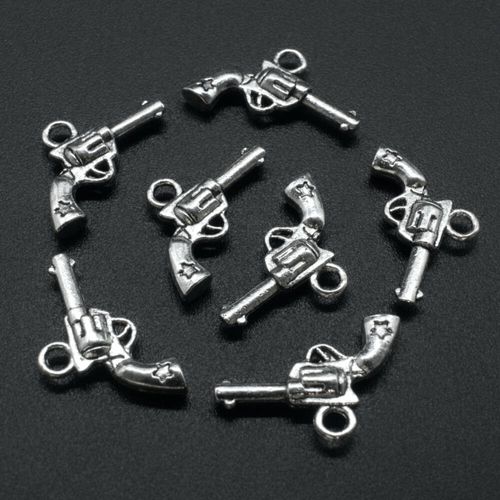 Antique Silver Metal Charm Pistol 20mm 10pcs for jewellery making
