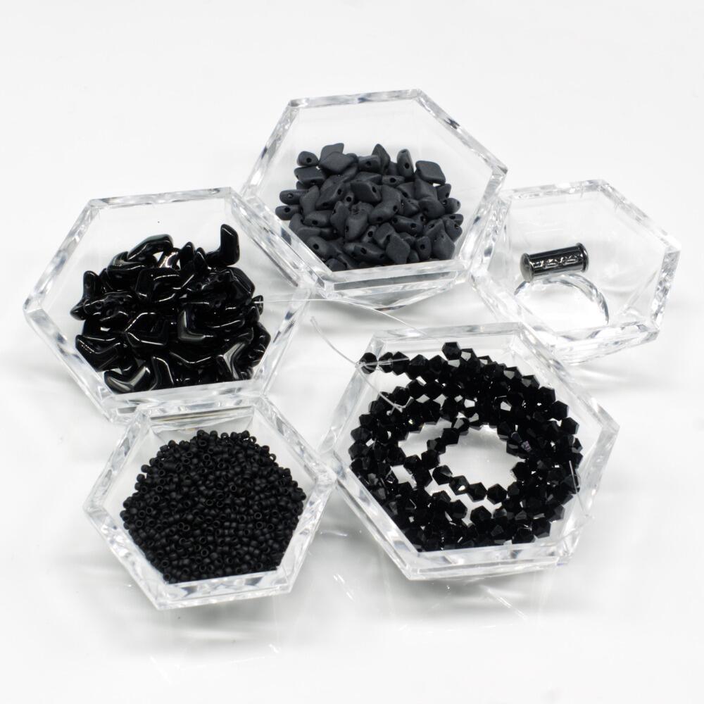 Vee Bead Bracelet jet black bracelet making kit — DIY set with beads and instructions for creating handmade jewelry