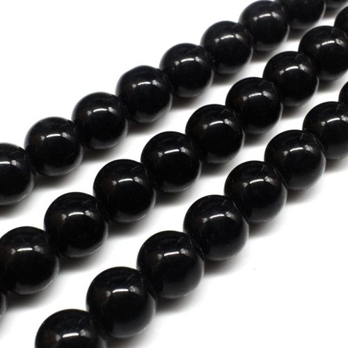 Glass Beads 10mm Round Black 14" String for jewellery making