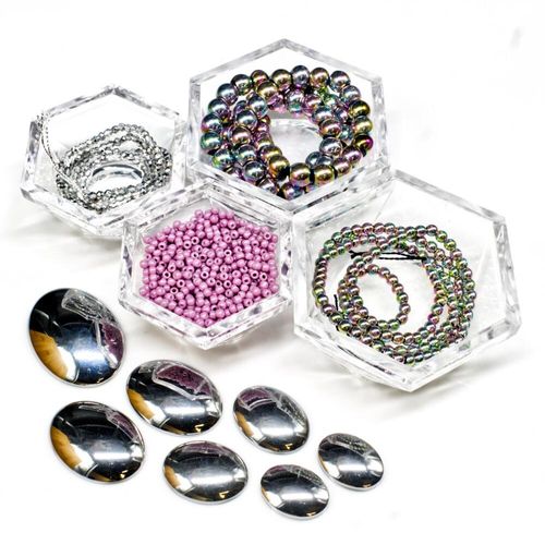 BC 2023 WK 18: Beaded Cabochon Silver Pink 5mm for jewellery making