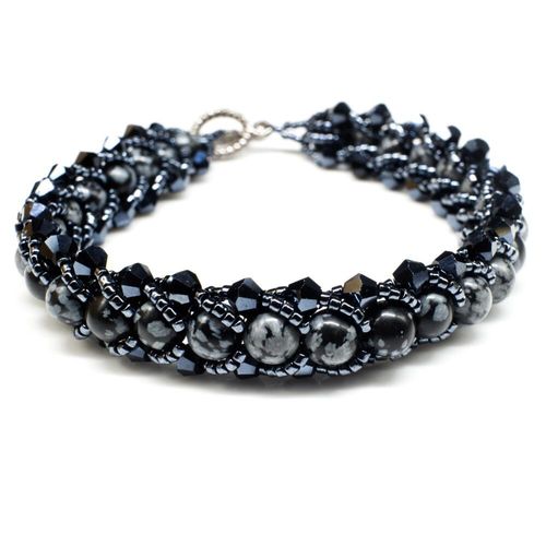 Gemstone Flat Spiral Bracelet Makes 2 snowflake obsidian bracelet making kit — DIY set with beads and instructions for creating handmade…