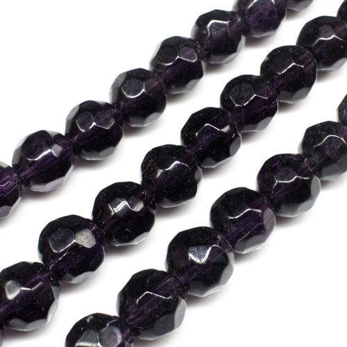 Glass Beads 10mm Facet Round Dark Amethyst 14" String for jewellery making