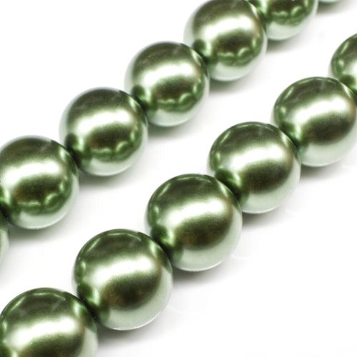 Glass Pearl Round Beads 16mm Olive for jewellery making
