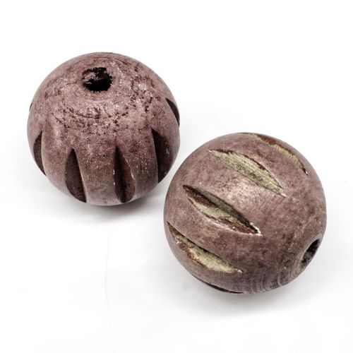 Wooden Bead Round 24mm Ridge Matt Brown 5pcs for jewellery making