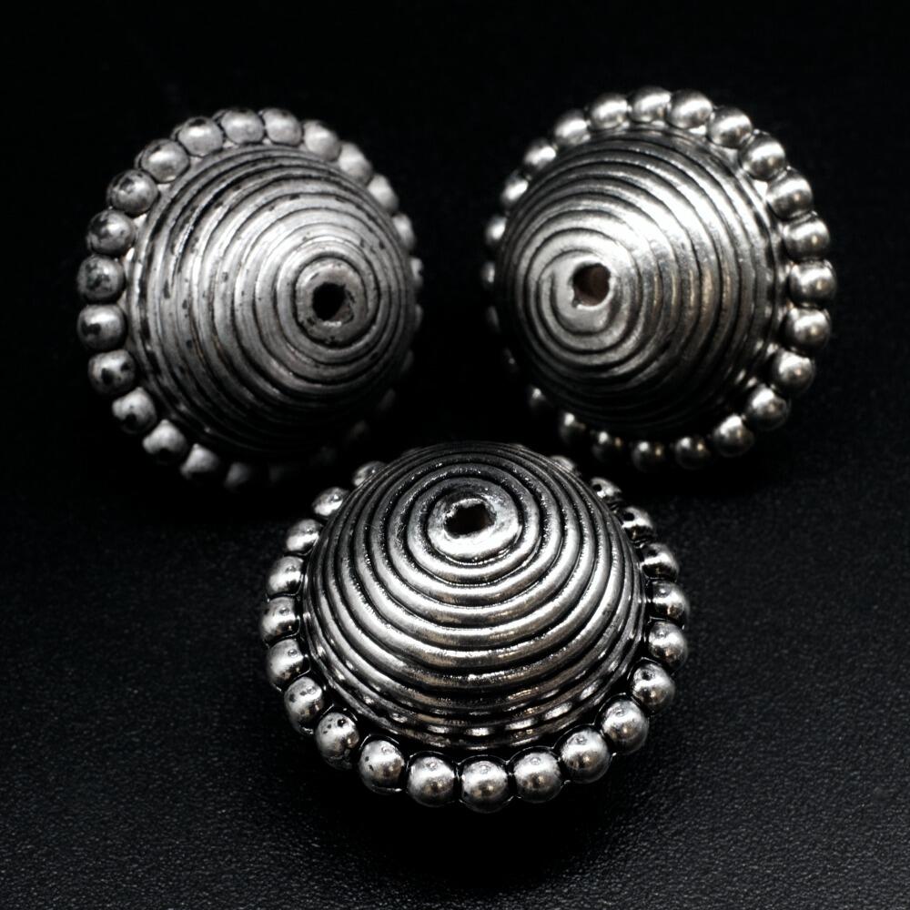 Acrylic Antique Silver Round Beads 22mm 5pcs Rings & Dots for jewellery making