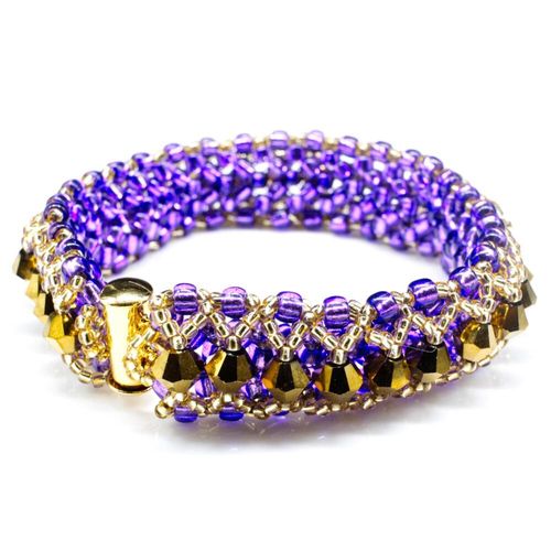 Crystal Lattice Bracelet purple gold bracelet making kit — DIY set with beads and instructions for creating handmade jewelry