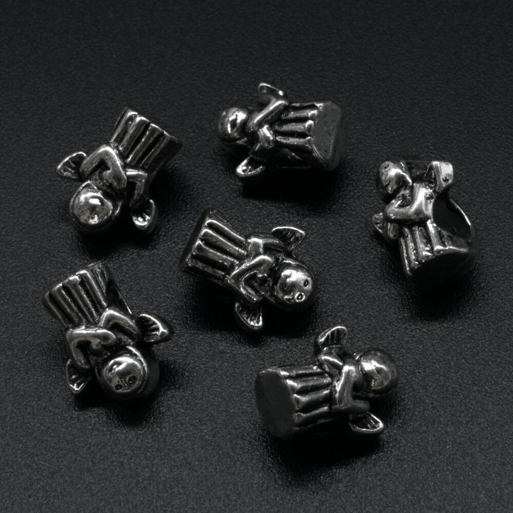 Ant. Silver Charm Bead Angel 13mm Large Hole 1pc for jewellery making