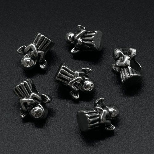 Ant. Silver Charm Bead Angel 13mm Large Hole 1pc for jewellery making