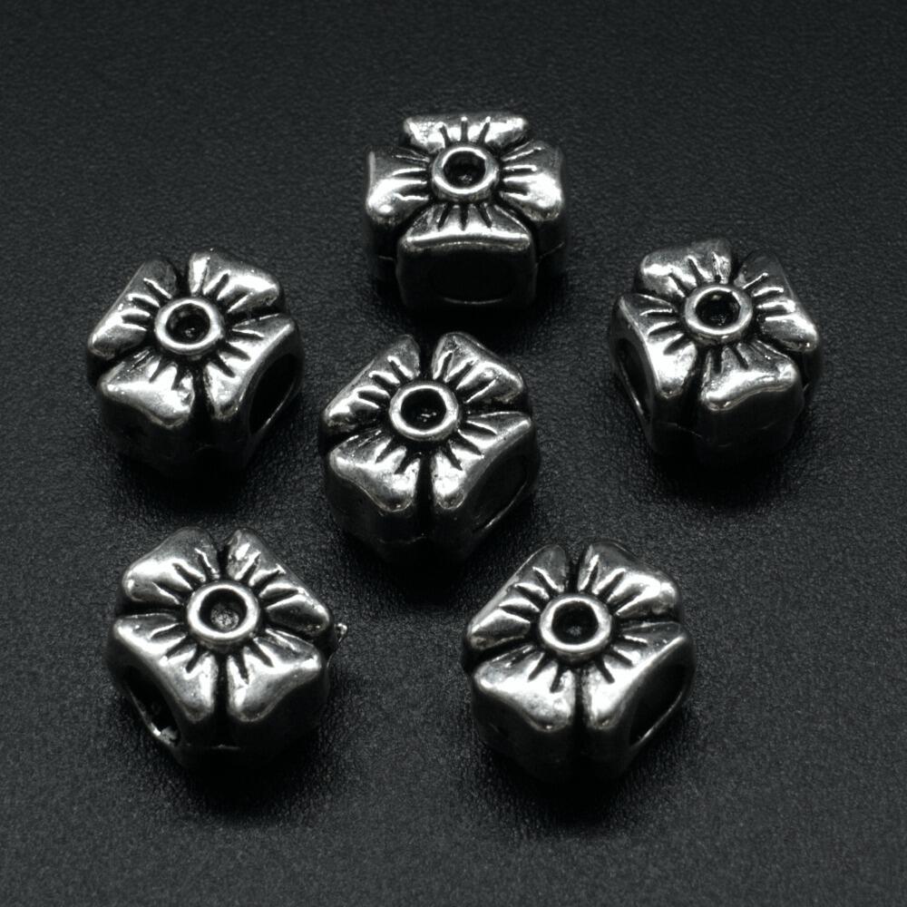 Ant. Silver Charm Bead 4 Clover 11mm Large Hole 1pc for jewellery making
