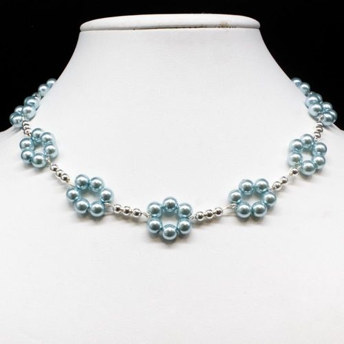Daisy Chain Necklace powder blue necklace making kit — DIY set with beads and instructions for creating handmade jewelry