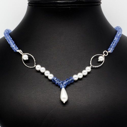 Jennifer Crystal Pearl Necklace blue necklace making kit — DIY set with beads and instructions for creating handmade jewelry
