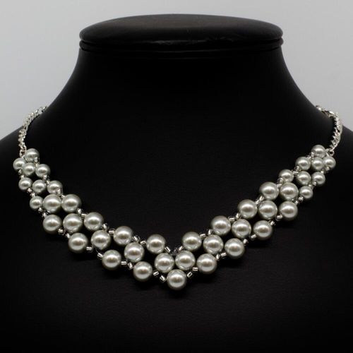 Sara Glass Pearl Necklace silver crystal pearl necklace making kit — DIY set with beads and instructions for creating handmade jewelry