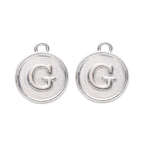 Disc Letter Charm Rhodium 12mm G for jewellery making