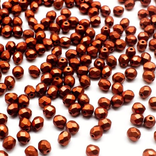4mm Czech glass fire polished faceted beads matte met. dark copper — pack of 100, high-quality faceted beads perfect for jewelry making a…