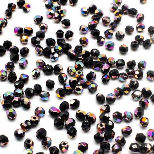 3mm Czech glass fire polished faceted beads vitex jet — pack of 100, high-quality faceted beads perfect for jewelry making and beadwork p…