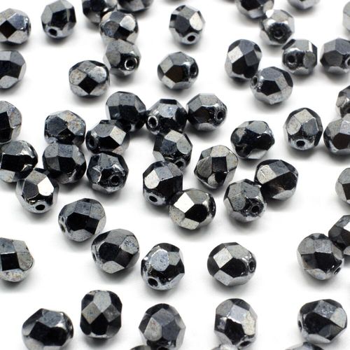 6mm Czech glass fire polished faceted beads hematite - 50pcs — pack of 50, high-quality faceted beads perfect for jewelry making and bead…