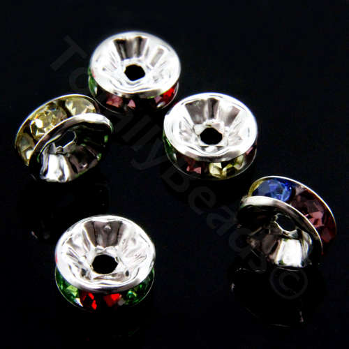 Crystal Diamante Silver Spacer Flat Rondelle 8mm - MIXED 20pcs