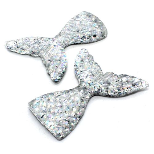 Resin Glitter Pendant / Charm Mermaid Tail 67mm Silver for jewellery making