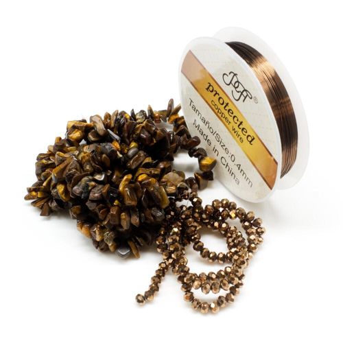 Gemstone Chips Tigers Eye Wire Bracelet bracelet making kit — DIY set with beads and instructions for creating handmade jewelry