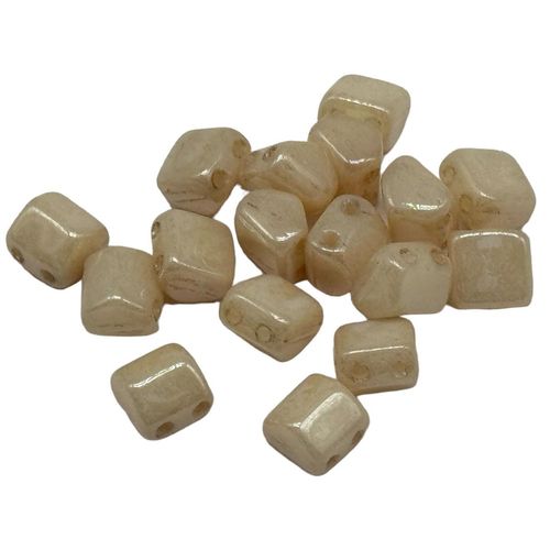 6mm Czech glass glass beads opq. champagne — pack of 25, high-quality two-hole beads ideal for jewelry making, bead weaving, and crafts