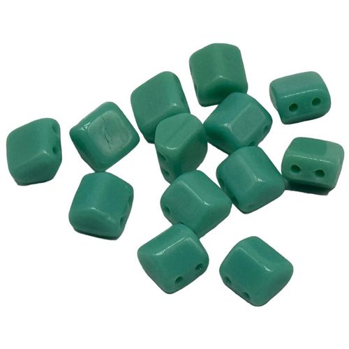 6mm Czech glass glass beads opq. turquoise — pack of 25, high-quality two-hole beads ideal for jewelry making, bead weaving, and crafts