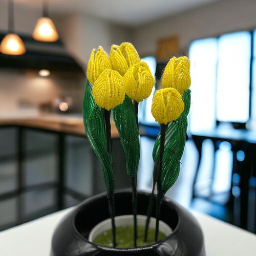 Beaded Tulips Make 6 yellow jewelry making kit — DIY set with beads and instructions for creating handmade jewelry