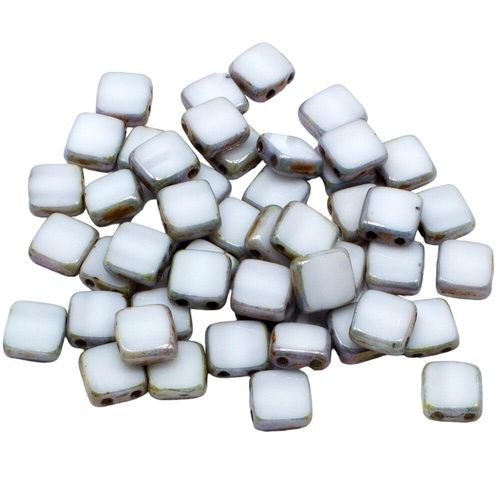 6mm Czech glass glass beads opq. lus. green — pack of 25, high-quality two-hole beads ideal for jewelry making, bead weaving, and crafts