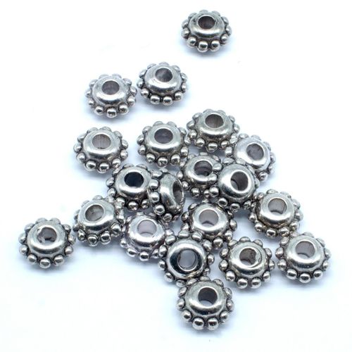 Acrylic Antique Silver Rondelle 8mm Beads #40pc Dot Ridge for jewellery making
