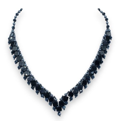 Tiffany Tile Necklace table cut hematite necklace making kit — DIY set with beads and instructions for creating handmade jewelry