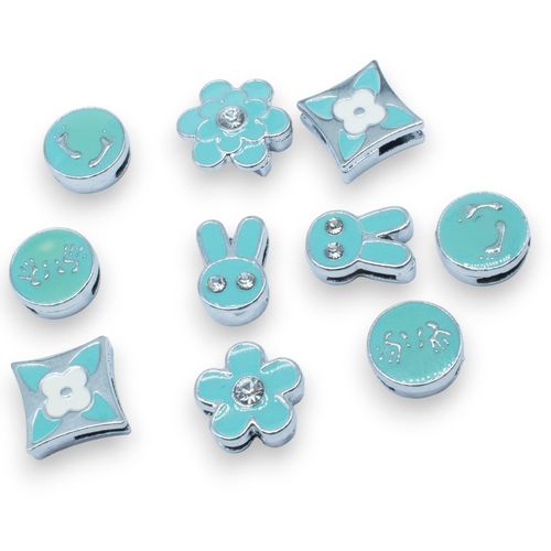 Slider Bead Enamel Pack 10pcs Turquoise 11mm for jewellery making
