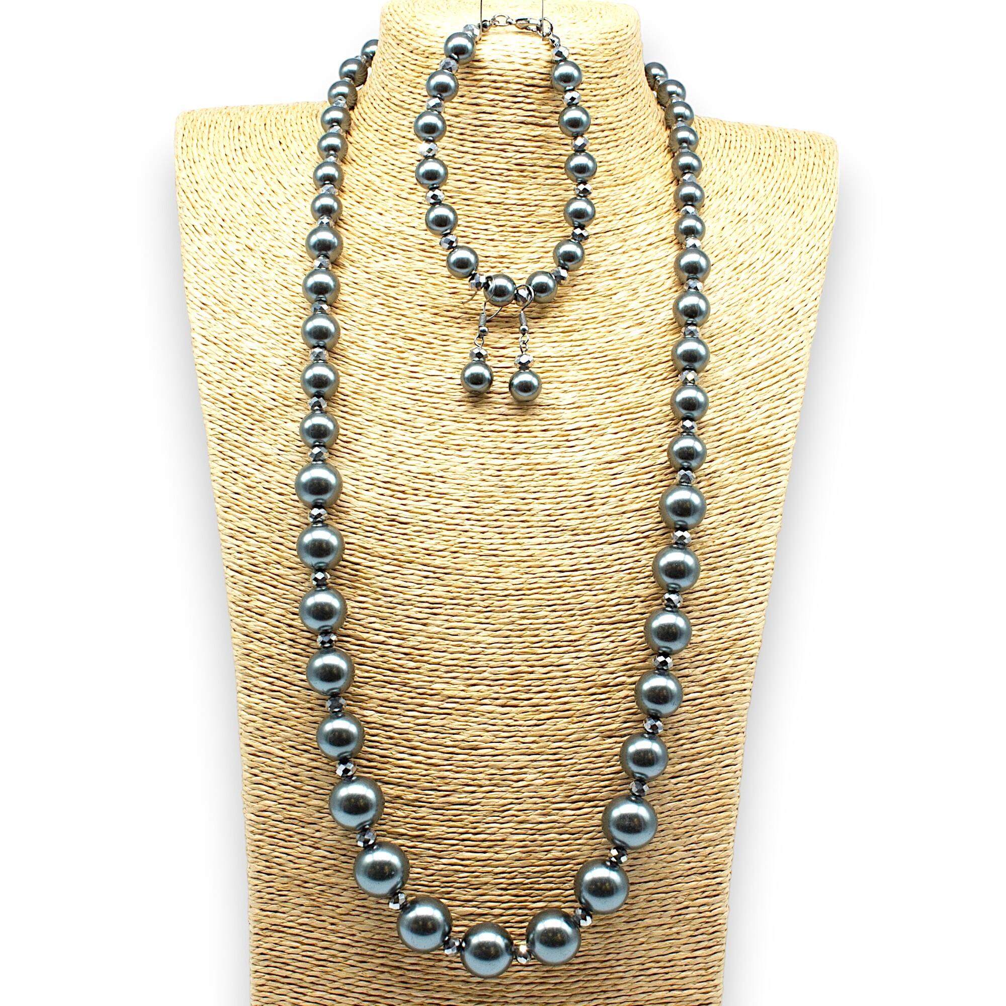 Graduated Pearl & Crystal Jewellery dark french grey jewelry making kit — DIY set with beads and instructions for creating handmade jewelry