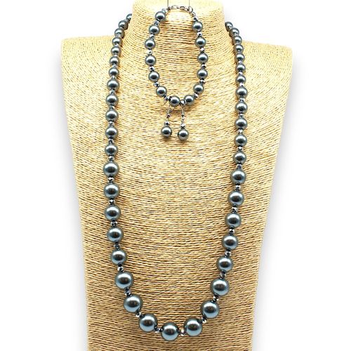 Graduated Pearl & Crystal Jewellery dark french grey jewelry making kit — DIY set with beads and instructions for creating handmade jewelry