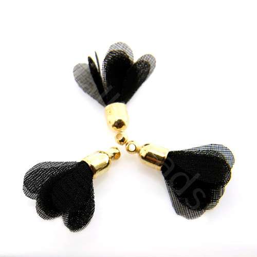 Flower Tassel Freesia - Gold Tone Cap Black 5pcs