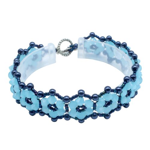 Crystal Flower Bracelet Makes 2 aqua bracelet making kit — DIY set with beads and instructions for creating handmade jewelry