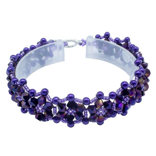 Crystal Flower Bracelet Makes 2 purple bracelet making kit — DIY set with beads and instructions for creating handmade jewelry