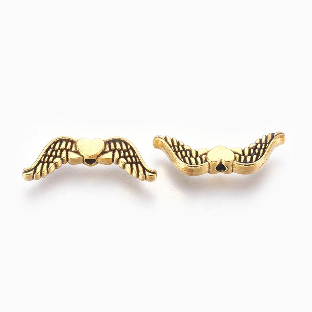 Metal Heart Wing Bead 20mm Antique Gold 12pcs for jewellery making