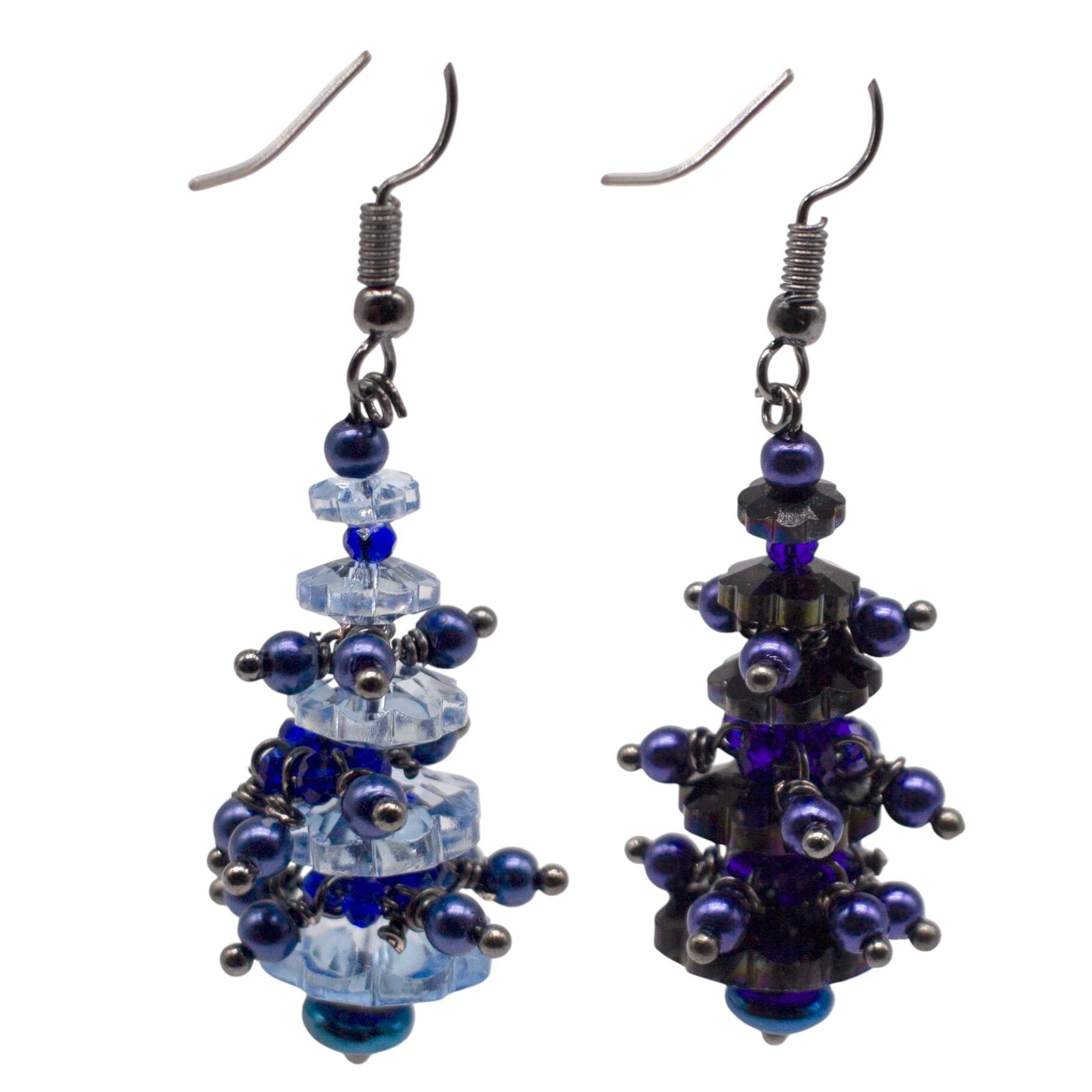 Christmas Tree Earrings with Baubles 2 Pairs lilac & charcoal earring making kit — DIY set with beads and instructions for creating handm…